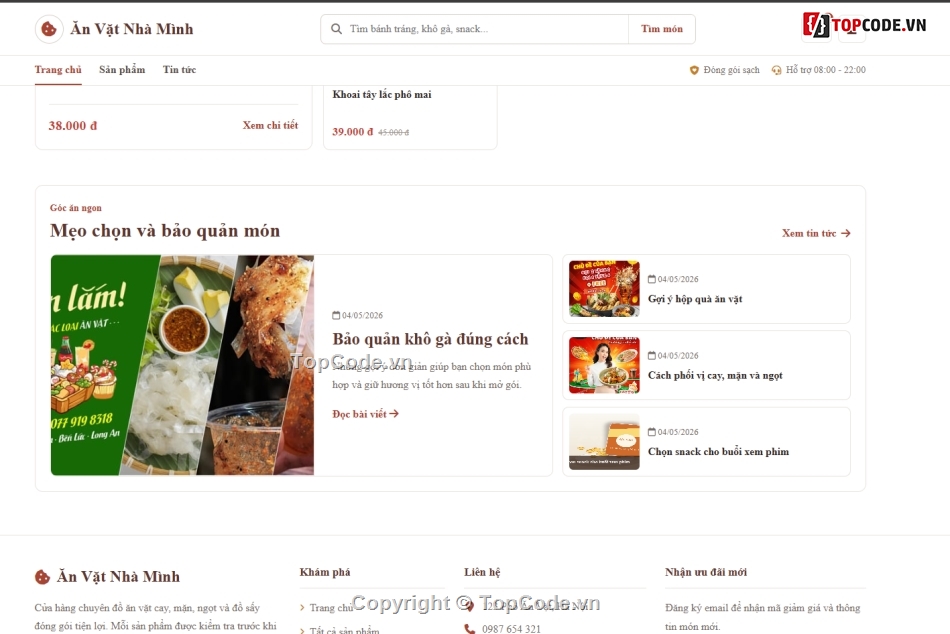 Website đồ ăn,bán đồ ăn vặt,đồ ăn